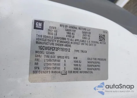 2015 Chevrolet Express 2500 Work Van from USA, damaged, VIN 1GCWGFCF2F1161512